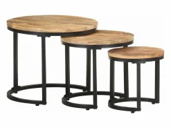 vidaxl Mesitas auxiliares 3 Piezas madera de mango rugosa