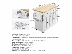Sale Mesón de Cocina con Ruedas SucceBuy, 90cm, Armario Rodante de Estorage con Cajón y Soporte, Blanco
