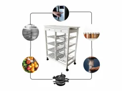 Meyvaser - Carro de cocina verdulero Doble con 4 Cestas 4 Baldas Y 2 Cajones Color 85 x 67 x 37 Cm