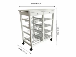 Meyvaser - Carro de cocina verdulero Doble con 4 Cestas 4 Baldas Y 2 Cajones Color 85 x 67 x 37 Cm