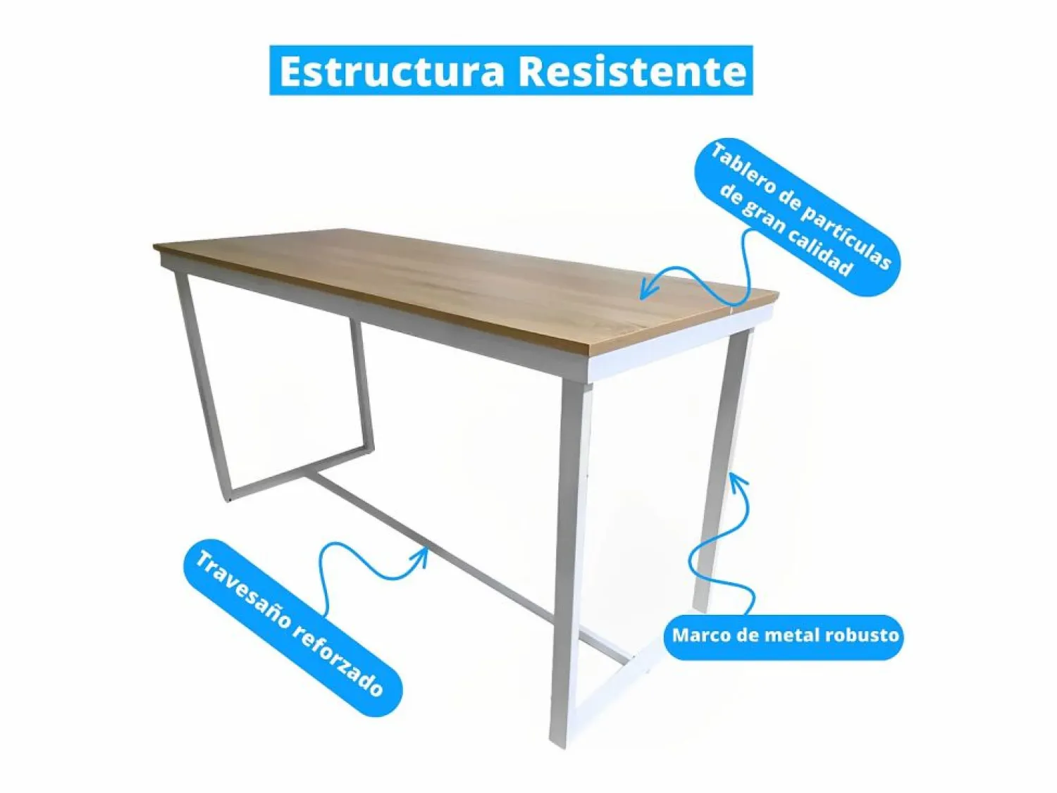 Discount Meyvaser - Mesa de Escritorio 120 Cm de ancho con patas de Metal y tapa de madera 58x74x120 Cm Blanco