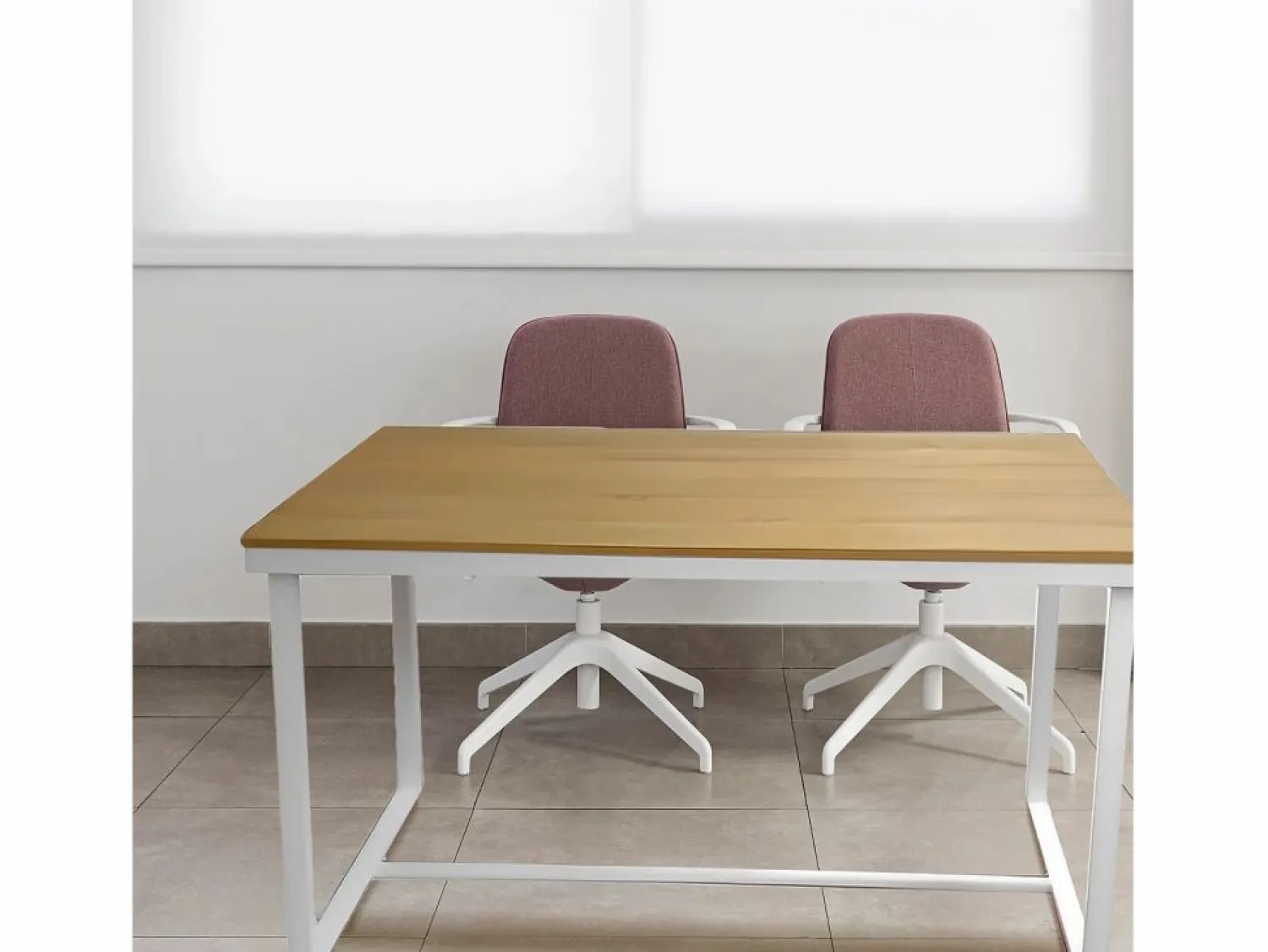 Discount Meyvaser - Mesa de Escritorio 120 Cm de ancho con patas de Metal y tapa de madera 58x74x120 Cm Blanco