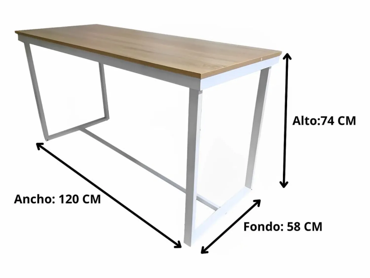 Discount Meyvaser - Mesa de Escritorio 120 Cm de ancho con patas de Metal y tapa de madera 58x74x120 Cm Blanco