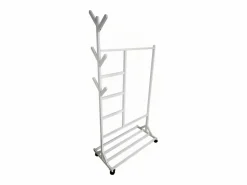 Hot Meyvaser - Vestidor portatil, Perchero portátil con ruedas de 180x100x35 Cm y 6 Ganchos en madera color . Blanco