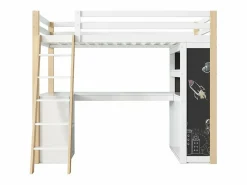 Outlet DripeX Mezzanine Bed with Office - 90 x 200 cm - 6 cajones grandes - cerca y escalera - Madera sólida y MDF - White Blanco
