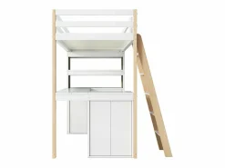 Outlet DripeX Mezzanine Bed with Office - 90 x 200 cm - 6 cajones grandes - cerca y escalera - Madera sólida y MDF - White Blanco