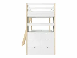 Outlet DripeX Mezzanine Bed with Office - 90 x 200 cm - 6 cajones grandes - cerca y escalera - Madera sólida y MDF - White Blanco