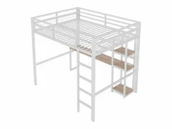 Sale ModernLuxe Mezzanine iluminado 140x200 cm - con escritorio - con puertos USB + Type-C - barandilla - escalera - (sin colchón) Blanco