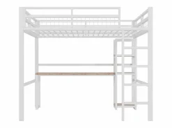 Sale ModernLuxe Mezzanine iluminado 140x200 cm - con escritorio - con puertos USB + Type-C - barandilla - escalera - (sin colchón) Blanco