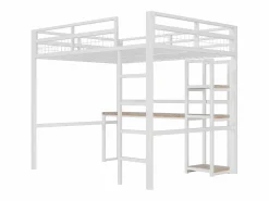 Sale ModernLuxe Mezzanine iluminado 140x200 cm - con escritorio - con puertos USB + Type-C - barandilla - escalera - (sin colchón) Blanco
