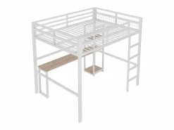 Sale ModernLuxe Mezzanine iluminado 140x200 cm - con escritorio - con puertos USB + Type-C - barandilla - escalera - (sin colchón) Blanco