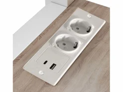 Sale ModernLuxe Mezzanine iluminado 140x200 cm - con escritorio - con puertos USB + Type-C - barandilla - escalera - (sin colchón) Blanco