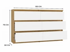 TOPESHOP MILAN – Cómoda ancha para dormitorio con 6 cajones – 30x120x77 cm – Mueble de almacenamiento – Artesanal y blanco