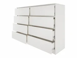TOPESHOP MILAN - Cómoda moderna para dormitorio, salon o despacho - 40x138x97 - 8 cajones - mueble de almacenamiento Blanco