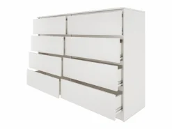 TOPESHOP MILAN - Cómoda moderna para dormitorio, salon o despacho - 40x138x97 - 8 cajones - mueble de almacenamiento Blanco