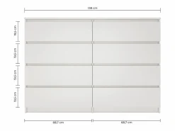 TOPESHOP MILAN - Cómoda moderna para dormitorio, salon o despacho - 40x138x97 - 8 cajones - mueble de almacenamiento Blanco