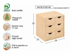 Outlet Mini bloque de almacenamiento en pino crudo con cajones 6 cajones M2 Cesta