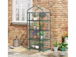 Mini invernadero con estantes, película de PVC resistente, estructura de acero, puerta enrollable, verde (70x50x160cm)