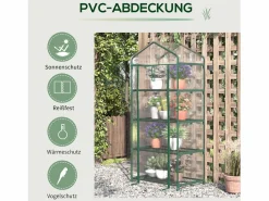 Mini invernadero con estantes, película de PVC resistente, estructura de acero, puerta enrollable, verde (70x50x160cm)