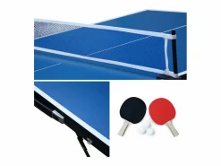 Outlet Sweeek Mini mesa de ping pong interior plegable con 4 raquetas y 6 pelotas, Azul