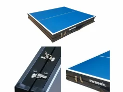 Outlet Sweeek Mini mesa de ping pong interior plegable con 4 raquetas y 6 pelotas, Azul