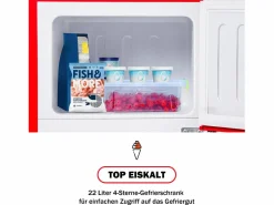 Mini nevera retro, 60 L en total, 22 L en congelador, 38 L en frigorífico, clase energética E, LED, diseño retro, color (88,8 x 45,5 x 42,5 cm)