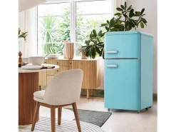 Best Mini nevera retro, 72 L en total, 21 L en congelador, 51 L en frigorífico, Clase energética E, LED, Diseño retro, Cian (45 x 44 x 91 cm) Electrodomésticos De Frío