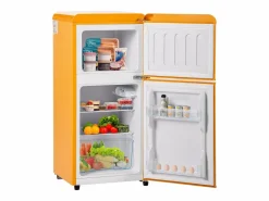 Discount Mini nevera retro, 60 L en total, 22 L en congelador, 38 L en frigorífico, clase energética E, LED, diseño retro, (88,8 x 45,5 x 42,5 cm) Amarillo