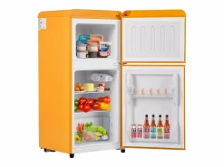 Discount Mini nevera retro, 60 L en total, 22 L en congelador, 38 L en frigorífico, clase energética E, LED, diseño retro, (88,8 x 45,5 x 42,5 cm) Amarillo