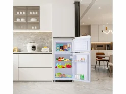 Mini nevera retro, 72 L en total, 21 L en congelador, 51 L en frigorífico, Clase energética E, LED, Diseño retro, (45 x 44 x 91 cm) Blanco