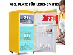 Discount Mini nevera retro, 72 L en total, 21 L en congelador, 51 L en frigorífico, Clase energética E, LED, Diseño retro, (45 x 44 x 91 cm) Electrodomésticos De Frío