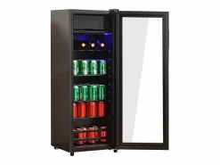 New Mini refrigerador de 128 L, congelador de 8 L + refrigerador de 120 L, 7 niveles de temperatura, LED, R600a, acero inoxidable, (40 x 43,5 x 110 cm) Negro