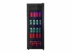 New Mini refrigerador de 128 L, congelador de 8 L + refrigerador de 120 L, 7 niveles de temperatura, LED, R600a, acero inoxidable, (40 x 43,5 x 110 cm) Negro