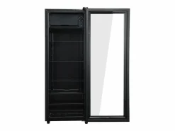 New Mini refrigerador de 128 L, congelador de 8 L + refrigerador de 120 L, 7 niveles de temperatura, LED, R600a, acero inoxidable, (40 x 43,5 x 110 cm) Negro