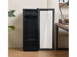 New Mini refrigerador de 128 L, congelador de 8 L + refrigerador de 120 L, 7 niveles de temperatura, LED, R600a, acero inoxidable, (40 x 43,5 x 110 cm) Negro