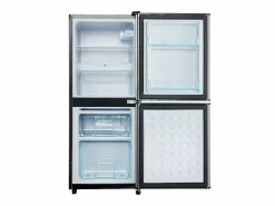 Sale Mini refrigerador de 106 L, refrigerador de 60 L + congelador de 46 L, 7 niveles de temperatura, LED, acero inoxidable, y plateado (42,5 x 44,5 x 102 cm) Negro