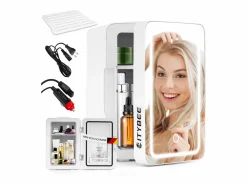 Outlet Mini refrigerador de 6 litros: refrigerador pequeño silencioso de 12 V y 230 V con espejo e iluminación LED. Electrodomésticos De Frío