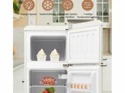 Mininevera retro, 92 L en total, congelador de 28 L, frigorífico de 64 L, clase energética D, LED, diseño retro, (105,5 x 41 x 45,5 cm)