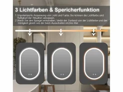 DripeX Mirror de baño LED Light 50x70cm, 3 temperaturas de color Montaje de pared, espejo multifunción inteligente