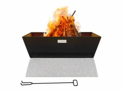 Online ML-Design Brasero de Acero con Base de Cerámica 54 x 28,5 x 54 cm Fogón Cuadrado -Beige con Bandeja Extraíble y Atizador, Hoguera para Exterior Negro