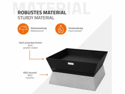 Online ML-Design Brasero de Acero con Base de Cerámica 54 x 28,5 x 54 cm Fogón Cuadrado -Beige con Bandeja Extraíble y Atizador, Hoguera para Exterior Negro