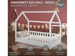 ML-DESIGN Cama infantil casa 80x160cm color con protección anticaída y somier mobiliario con estructura de listones madera de pino maciza