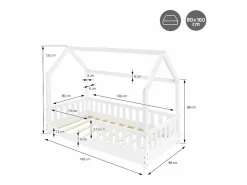 ML-DESIGN Cama infantil casa 80x160cm color con protección anticaída y somier mobiliario con estructura de listones madera de pino maciza