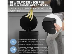 ML-DESIGN Cubo de basura inteligente con sensor de movimiento 30L papelera redonda con apertura y cierre automática de acero con pantalla LED Negro