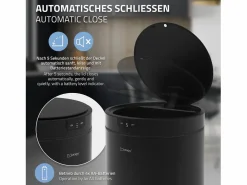 ML-DESIGN Cubo de basura inteligente con sensor de movimiento 30L papelera redonda con apertura y cierre automática de acero con pantalla LED Negro