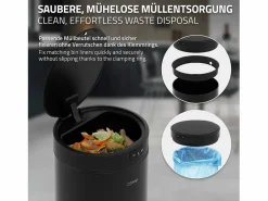 ML-DESIGN Cubo de basura inteligente con sensor de movimiento 30L papelera redonda con apertura y cierre automática de acero con pantalla LED Negro