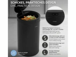 ML-DESIGN Cubo de basura inteligente con sensor de movimiento 30L papelera redonda con apertura y cierre automática de acero con pantalla LED Negro