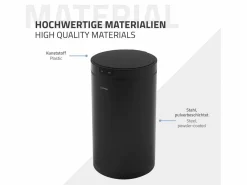 ML-DESIGN Cubo de basura inteligente con sensor de movimiento 30L papelera redonda con apertura y cierre automática de acero con pantalla LED Negro