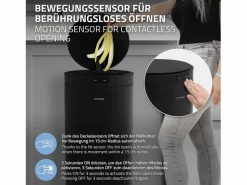 Hot ML-DESIGN Cubo de basura inteligente con sensor de movimiento 40L papelera redonda con apertura y cierre automática de acero con pantalla LED Negro