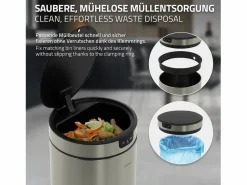 Online ML-DESIGN Cubo de basura inteligente con sensor de movimiento 30L papelera redonda con apertura y cierre automática de acero con pantalla LED Plateado
